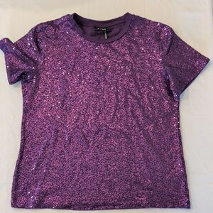 DKNY Shimmering Purple Sequin Tee Size Large